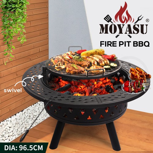Moyasu Fire Pit BBQ Grill Outdoor Fireplace Camping Firepit Steel