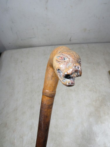 Vintage/Antique Hand Carved 1 Of Kind Folk Art Walking Stick 36" Tiger Demon Dog - Picture 4 of 10