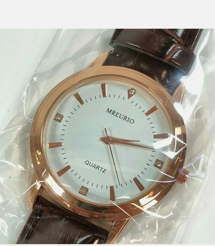 Montre-bracelet Mreurio Quartz - Boîtier Or Rose, Cadran Blanc, Bracelet Marron Simili Cuir - Neuf (sans Docs)