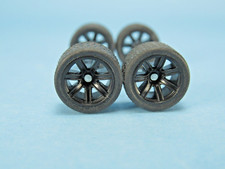 1/64 Wheels 1/64 Wheel and Tire Set Real Riders 7-Spoke Style Black V-80