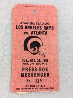 NFL 1986 10/26 Atlanta Falcons at LA Rams Press Box Credential-Gerald ...