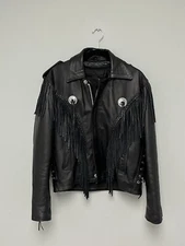 Cowboy Western Style Vintage Fringed Black Leather Jacket Size Medium