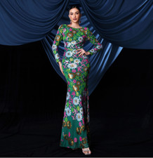 Women's Sequin Round Neck Hip Package Mermaid Evening Dress Cocktail Prom 2768