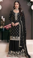 Bollywood Style Black Chinon Silk Kurta Palazzo With Dupatta For Women  Girls
