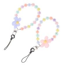 2 Pcs Colorful Mobile Phone Lanyard Cellphone Accessories Beaded Charm Strap