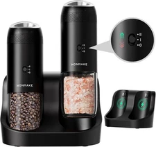 WONMAKE Gravity Electric Salt and Pepper Grinder Set, 5.95 oz Large Capacity