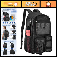 Heavy Duty 25L Mesh Backpack, Large See-Through College Bookbag for Sports Hik