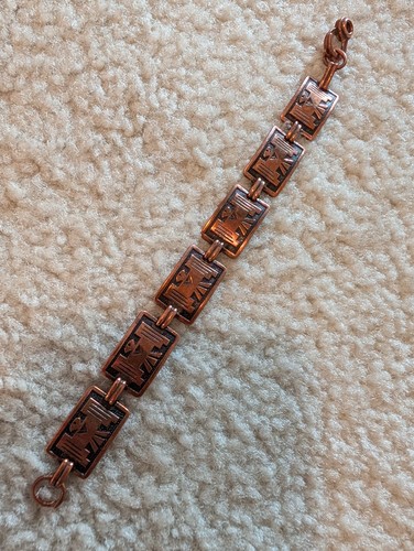 Vintage Solid Copper Thunderbird Panel Link Bracelet Southwestern Style