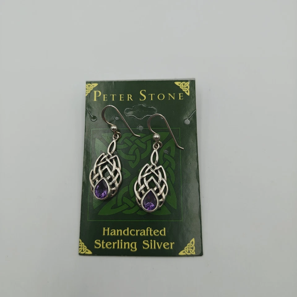 Peter Stone Sterling Silver 925 Amethyst Celtic Knot Design Dangle Earrings - Image 3 of 4