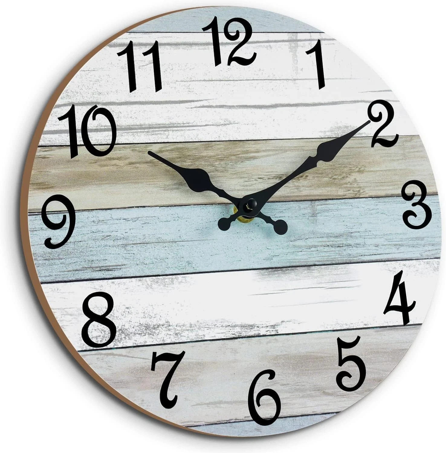 12 Inch Rustic Wall Clock, Battery Operated, Silent Non-Ticking, White