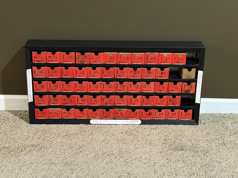 Vintage Pik A Nut Metal Display for Nuts & Bolts Man Cave w/56 Empty Boxes