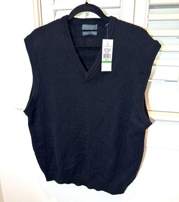 LYLE & SCOTT Scotland Sweater Vest Mens L Cable NWT 100% Combed Cotton Black