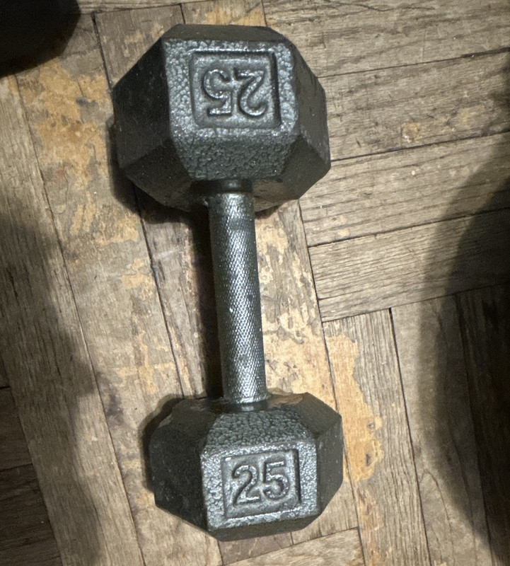 25 lb Hex Cast Iron Fixed Weight Dumbbell, Single, Black, Gym & Training