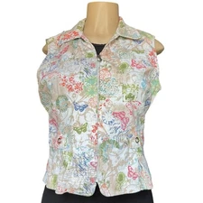 Christopher & Banks Multicolor Butterfly Print Zip Front Vest Top S