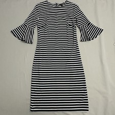 Banana Republic Dress Womens 0 Black White Striped Pencil Sheath Career Office