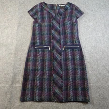 Karl Lagerfeld Dress Womens 12 Tweed Fringe Sheath Cap Sleeve Multicolor