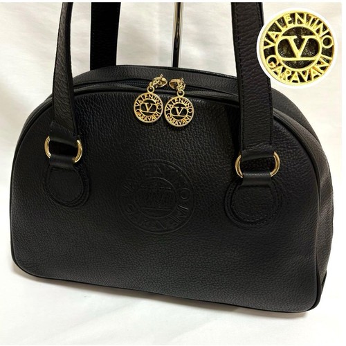 Valentino Garavani Hand Bag Tote Purse Mini Boston Logo Leather Black Authentic