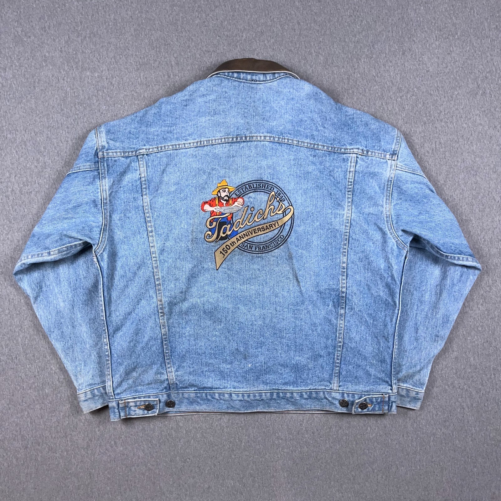 VTG XL Denim Jacket Tadich Grill San Francisco 150th Anniv 49er USA  -image