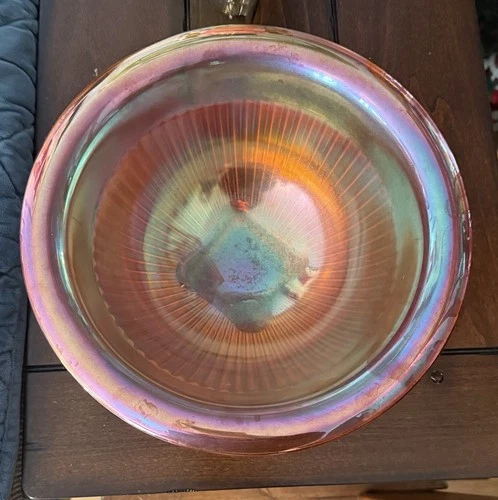 Federal Glass marigold iridescent carnival glass ribbed mixing bowl