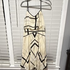 Banana Republic Ivory Black Geometric Strappy Midi A-Line Dress V-Neck Size 4