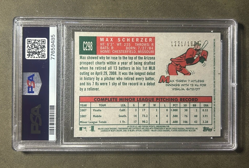 2008 Topps Heritage Chrome Max Scherzer RC PSA 9 — 第 2/3 张图片