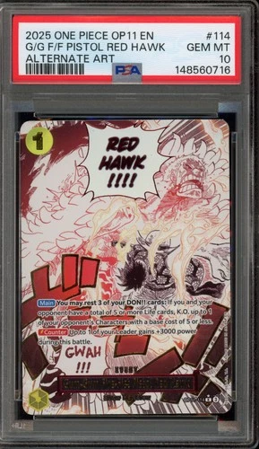 One Piece CCG Gum-Gum Fire-Fist Pistol Red Hawk Alt Art OP11-114 PSA 10 Gem Mint