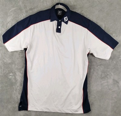 FootJoy Polo Shirt Mens Large White Navy Tour Issue Golf Performance Stretch
