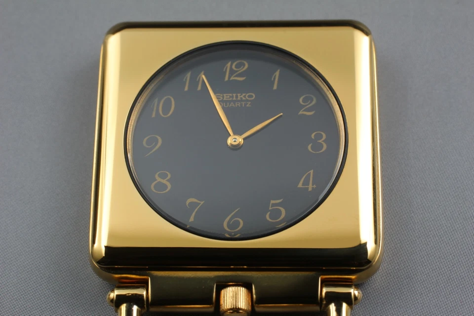 Vtg 1983 Seiko Trenew Pocket Watch 1400-1130 Black Gold Square Quartz Mens JAPAN - Image 3 of 4