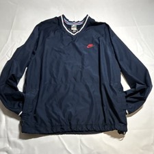 Nike Men's Baseball Windbreaker Jacket XL Navy Blue Logo V-Neck Regular Fit