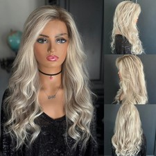 Highlight Platinum Blonde Curly 100  Human Hair 13x4 Lace Front Wig for Women