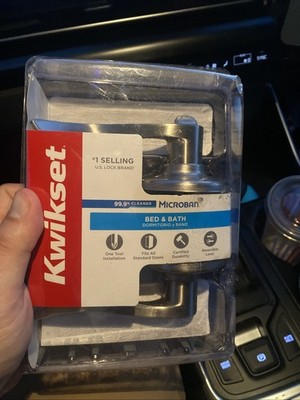 Kwikset Bed & Bath Door Lever Satin Nickel Microban Interior Easy Install 