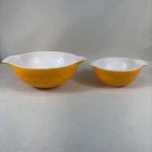 2 Vintage Pyrex Daisy Sunflower Cinderella Mixing Bowls 442 444 Orange Yellow