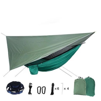 Portable Mosquito Net Nylon Camping Hammock with Waterproof Rain Fly Canopy Tarp