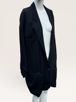 Helmut Lang Jacket Women s Tuxedo Style Oversized Viscose Wool Black Coat.