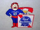 VINTAGE PABST BLUE RIBBON BEER MAN DIE-CUT 12" METAL ALCOHOL GASOLINE & OIL SIGN