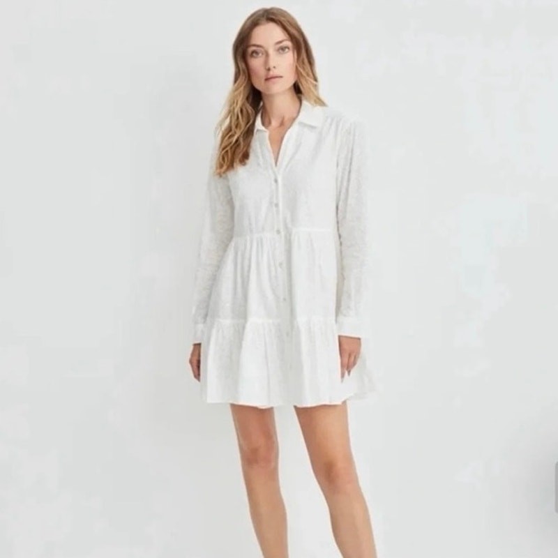 Veronica Beard Atari Eyelet Tiered Mini Dress