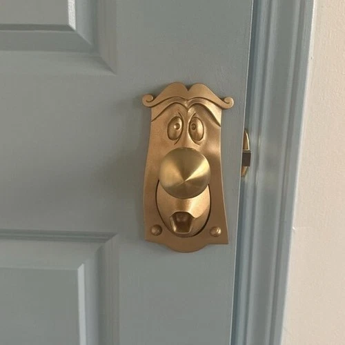 Alice in Wonderland door knob working prop complete set BOTH SIDES GOLD key door