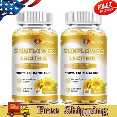 120﻿ Sunflower Lecithin Capsules Support Brain Liver Health Natural Supplement