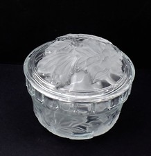 Vintage Clear Glass Trinket Box With Frosted Floral Design