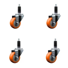 3 Inch Orange Poly Wheel Swivel 1-1/8 Inch Expanding Stem Caster Set SCC