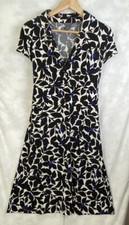 ANN TAYLOR Dress 8 Botanical Stretch Black White with Blue Accent Office Dress