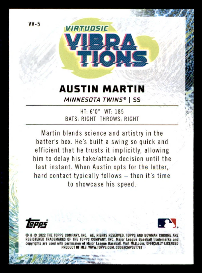 2022 Bowman Chrome Virtuosic Vibrations #VV5 Austin Martin - Image 2 of 2