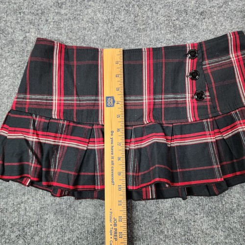 Y2k 90's Black Plaid Pleated Micro Mini Skirt Vintage Goth Grunge Low Rise L? - Picture 6 of 8