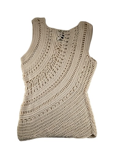 Pure Handknit Crochet Tank Top Blouse Festival Knit Boho Hippie Ivory M/L NWT - Picture 3 of 5