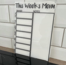 This Week's Menu Food Meal Planner Painted A4 Clear Acrylic Wipeable Sign With D