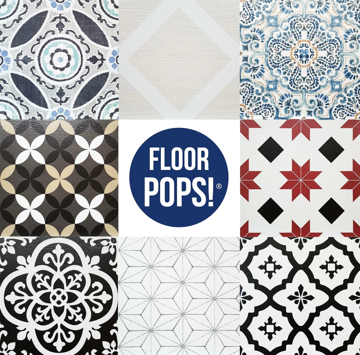 Peel & Stick Vinyl Floor Tiles 10pcs Marble Moroccan Floral Pattern  FloorPops