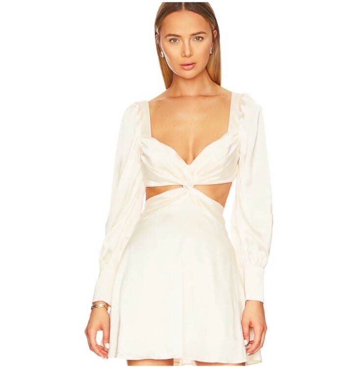 NWT Bardot Size 8 Caprice Long Sleeve Cutout Mini Dress Cream Satin Cocktail