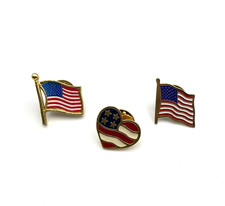 Vintage Patriotic American Flag USA Hat Lapel Pins Lot of 3 USA Made Avon Fox's