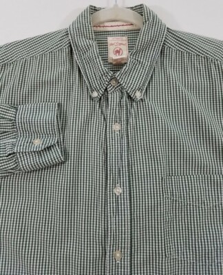 Red Camel Button Up Shirt Men's XL Green White Gingham Check Long Sleeve Pocket