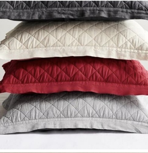 Pottery Barn Belgian Flax Linen Diamond King Quilt & 2 Standard Shams Ruby Red - Picture 10 of 10